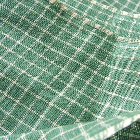 Vintage Antique Homespun Nile Green Check Plaid Homespun Fabric Primitive! 31" w by 30"