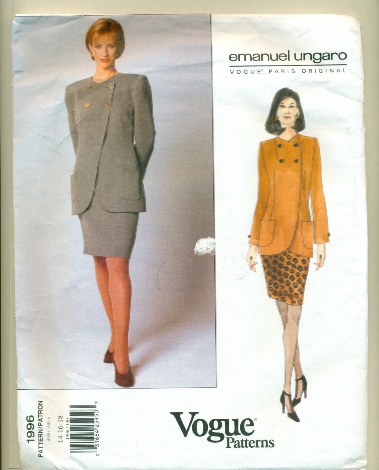 Vogue Ungaro Paris Original Jacket Skirt Pants Sewing Pattern 1996 Size 14-16-18 UNCUT