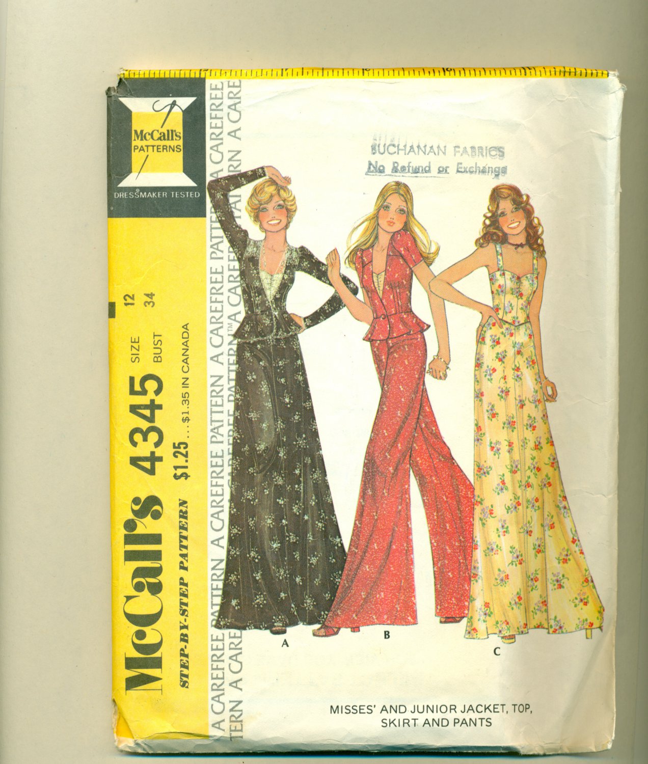 Vintage 1974 Mod Maxi Skirt, Bustier, Wide Pants Sewing Pattern McCalls 4345 Size 12 (bust 34) UNCUT