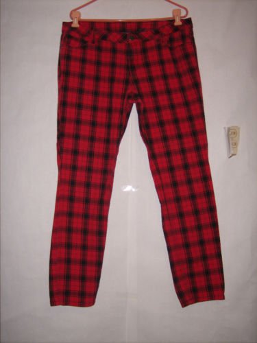 City Streets Red Plaid Skinny Denim Jeans size 17 Juniors great condition