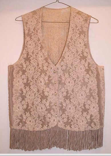 Lace Vest with Fringe Trim Antique Buttons Med/Large Vintage OOAK