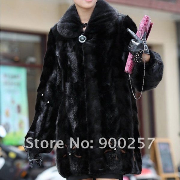 Genuine Real Black Pieced Mink Fur Coat XL