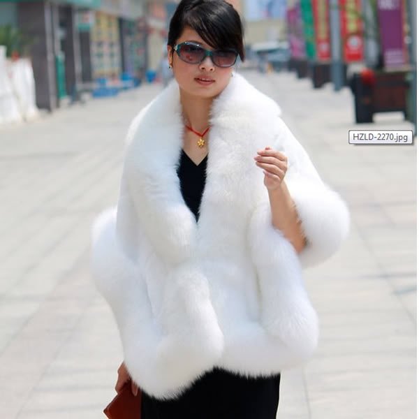 Luxuy Large Genuine Rex Rabbit Fur Shawl with Fox Trim, White