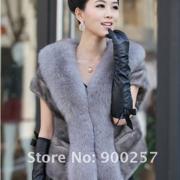 Luxuy Large Genuine REAL Mink Fur Shrug/Cape Blue-Grey