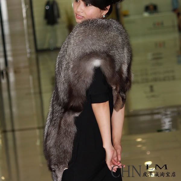 Genuine Whole Hide Real Fox Fur Scarf/Shawl Silver Fox