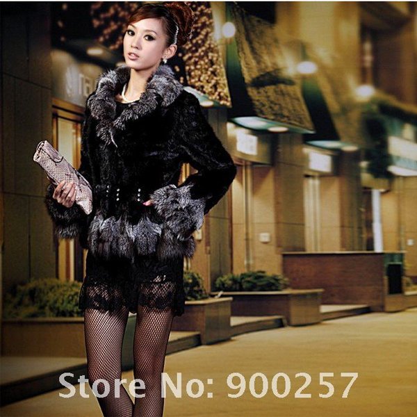 Genuine Real Patched/Pieced Mink Fur Jacket with Silver Fox Fur Trims, M