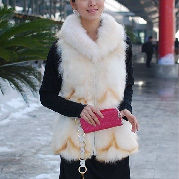 Beautiful Genuine Real Fox Fur Long Vest With Belt M