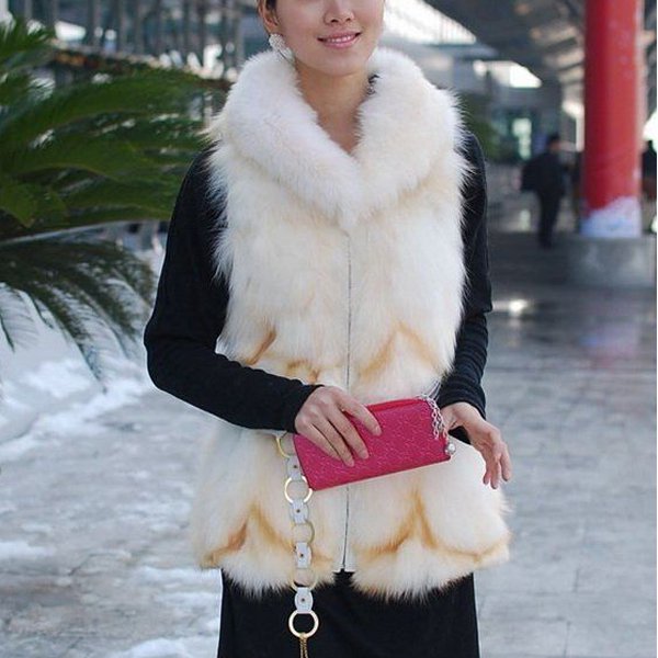 Beautiful Genuine Real Fox Fur Long Vest With Belt XXL