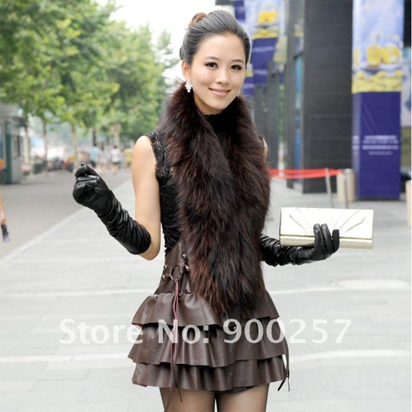 Cute Sexy REAL Leather minis skirt vest Racoon Trim, Brown