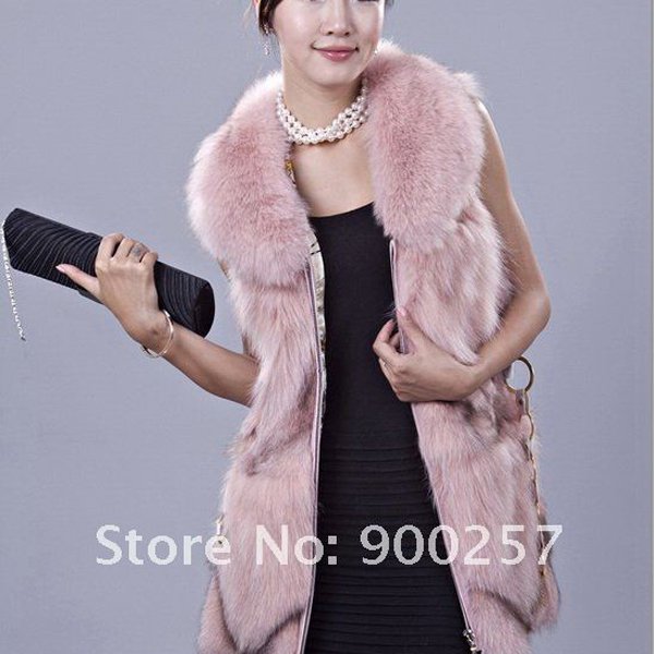 Gorgeous Genuine REAL Fox Fur Long Vest, Pink, XXL