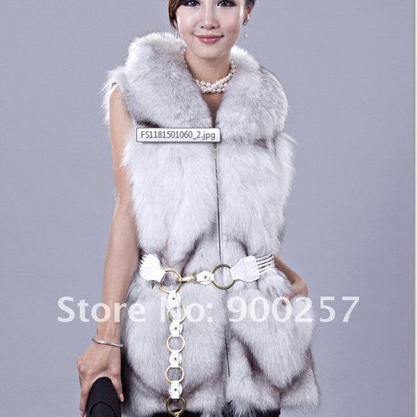 Gorgeous Genuine REAL Fox Fur Long Vest, Pale Grey, XXL