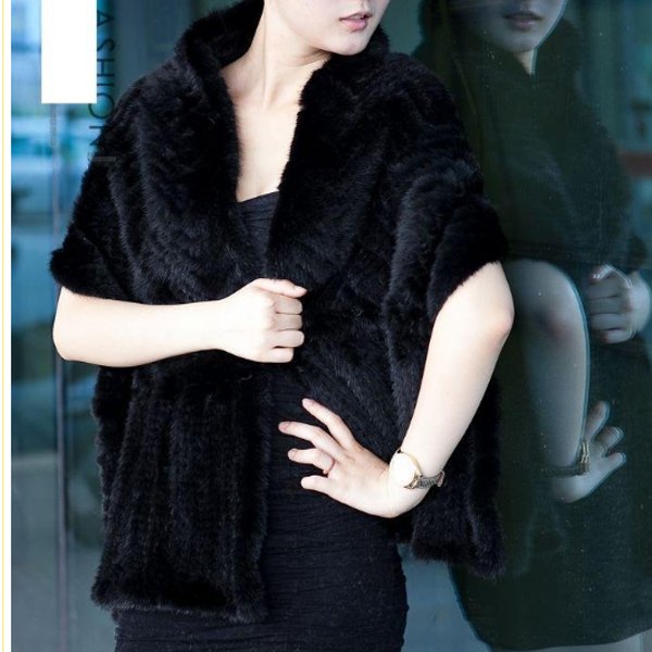 Gorgeous Genuine REAL Hand Knited Mink Fur Shawl/Scarf, Black