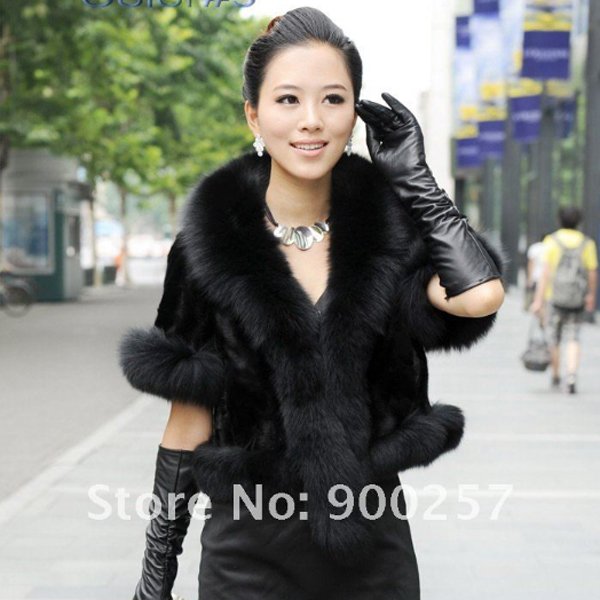 Luxurious!!Genuine REAL Patched Mink Fur Shrug/Cape, Black, XXL