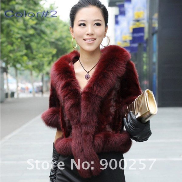 Luxurious!!Genuine REAL Patched Mink Fur Shrug/Cape, Dark Red, L