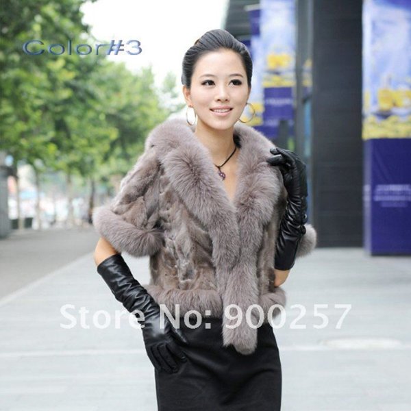 Luxurious!!Genuine REAL Patched Mink Fur Shrug/Cape, Grey,XXL