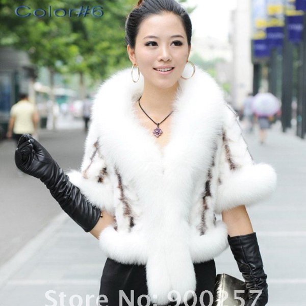 Luxurious!!Genuine REAL Patched Mink Fur Shrug/Cape, White, XXL