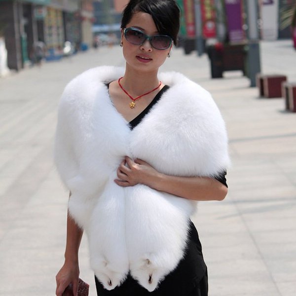 Top Quality REAL GENUINE Whole Hide Fox Fur Shawl/Scarf , White