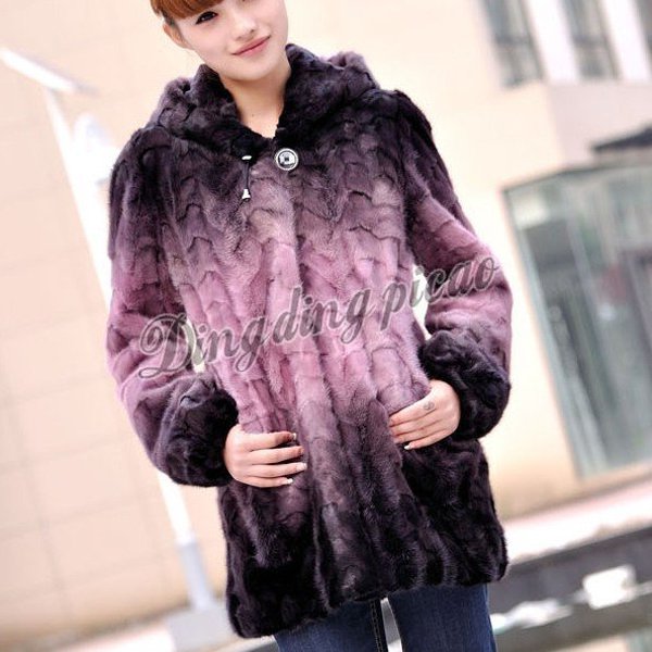 Top Qulity, Luxury, Genuine Real Hooded Mink Fur Coat Black/Pink