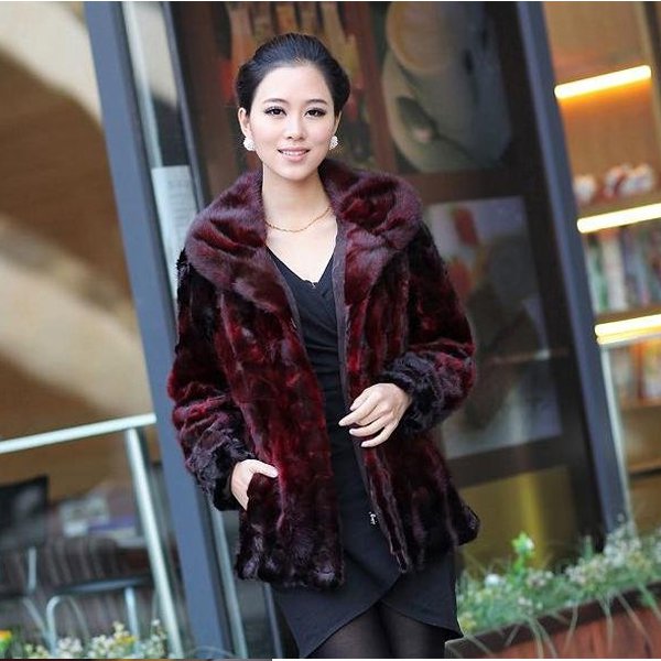 Top Qulity, Luxury, Genuine Real Mink Fur Coat / Jacket, Red, XL