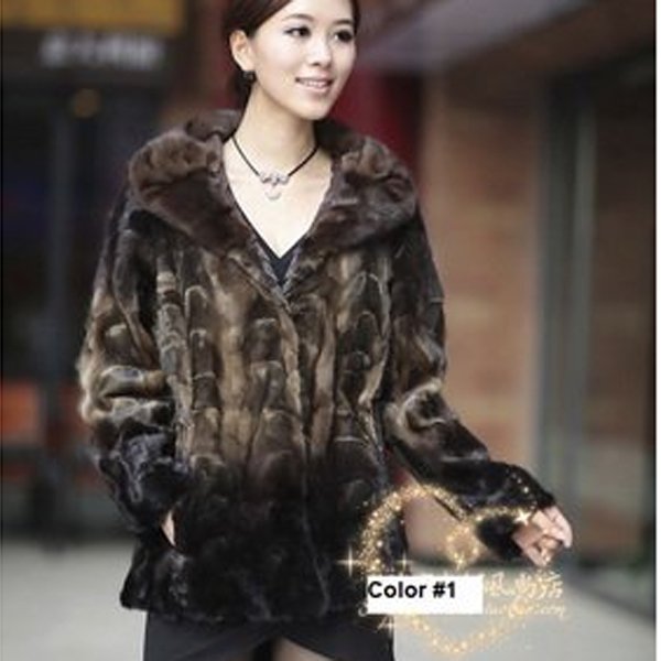 Top Qulity, Luxury, Genuine Real Mink Fur Coat / Jacket, Black/Beige, L
