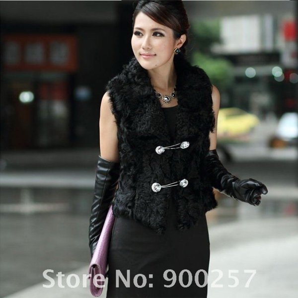 Unique Stylish Genuine Real Short Lambs Leather & Lambs Fur Waistcoat Vest, XXL