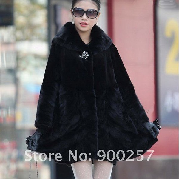 Genuine Real Rex Rabbit & Pieced Mink Fur Coat L