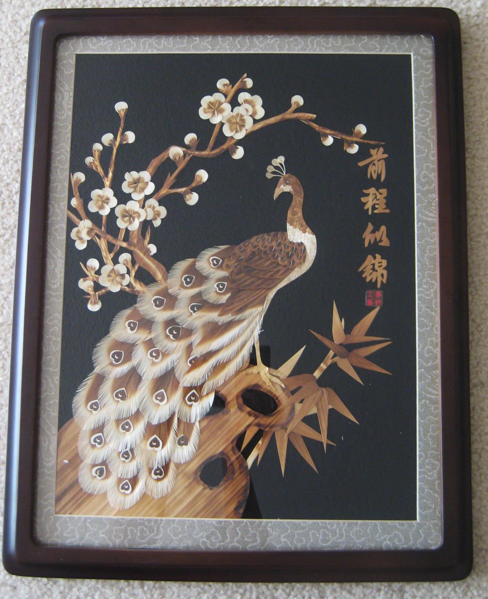 Peacock Floral Straw Painting, hand made