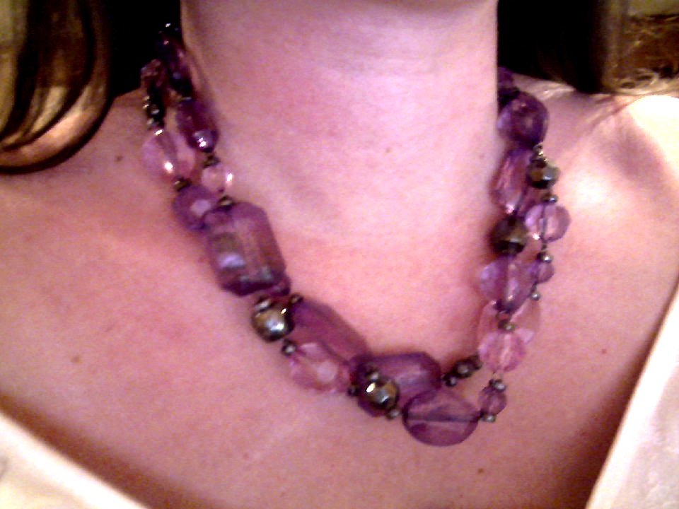 Purple glass beaded necklace