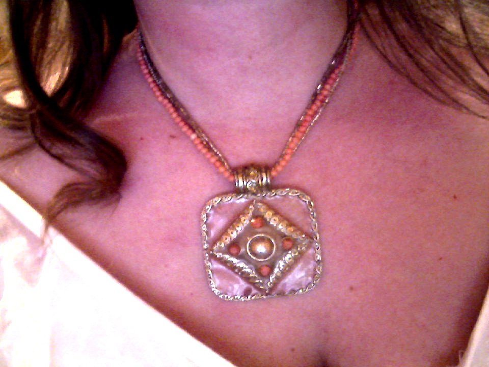 Coral and gold designer pendant and beaded necklace