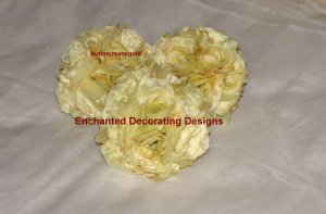 Lot of 3 Buttercream Rose Kissing Pomander Ball 5 inch Wedding Flower
