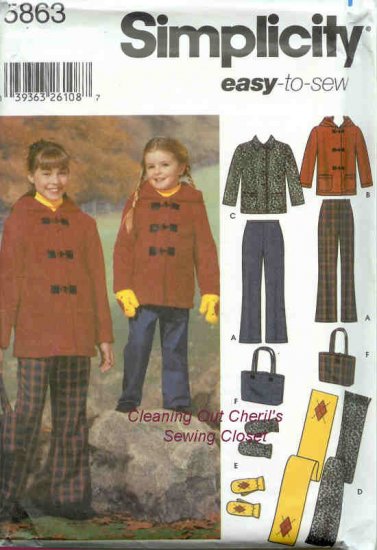 PANTS JACKET SCARF MITTENS Child 7-14 Sewing Pattern 5863