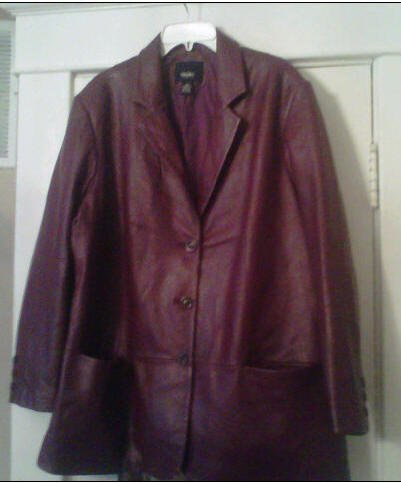 Women's Leather Blazer-Wine/Burgandy