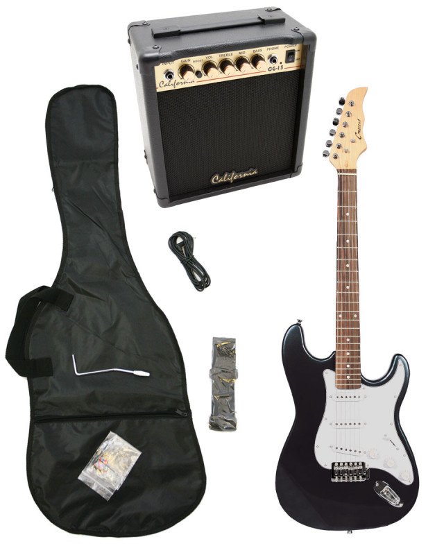 Black Electric Guitar + 15w Amp + Gig Bag + Cord + Whammy Bar + Strap + Picks