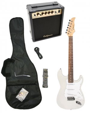Silver Electric Guitar + 15w Amp + Gig Bag + Cord + Whammy Bar + Strap + Picks