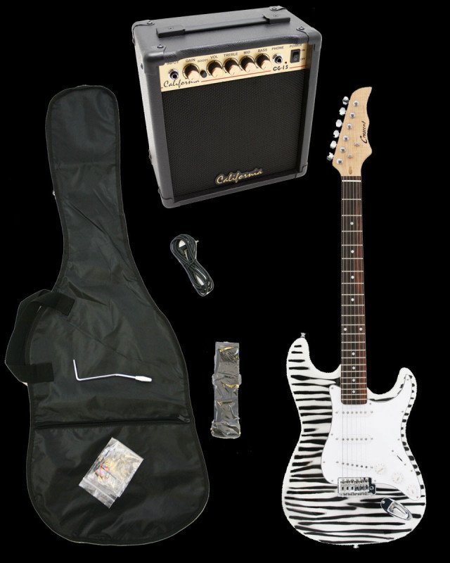 Zebra Electric Guitar + 15w Amp + Gig Bag + Cord + Whammy Bar + Strap + Picks