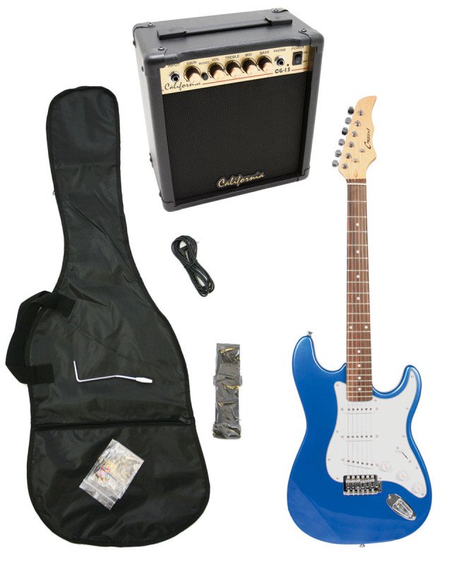 Blue Electric Guitar + 15w Amp + Gig Bag + Cord + Whammy Bar + Strap + Picks