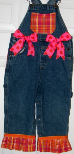 One-Of-A-Kind Custom Boutique Plaid & Polka Dot Overalls Sz 3T