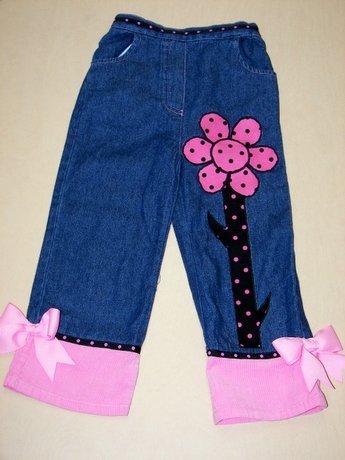 One-Of-A-Kind Custom Boutique Denim Flower Pants Sz 4T