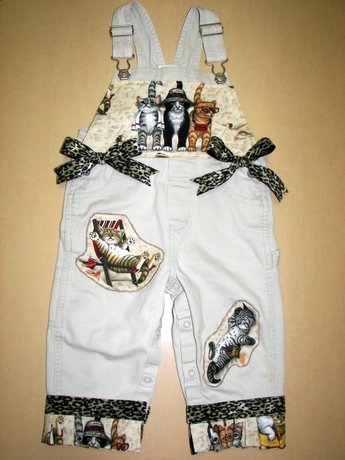 One-Of-A-Kind Custom Boutique Cats At The Beach Overalls Sz 24mos