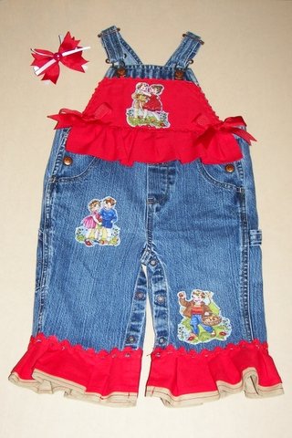 One-Of-A-Kind Sweethearts-Themed Overalls with Matching Hair Bow Sz 12-18mos