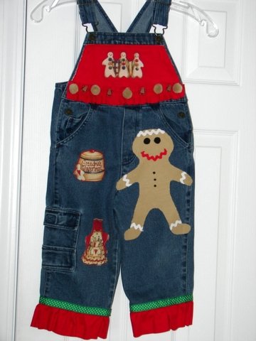 Holiday Edition Gingerbread-Themed Overalls with Hair Bow Sz 3T