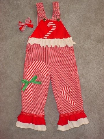 Adorable One-of-a-kind Candy Cane Overalls Sz 4T
