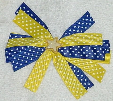 Blue and Yellow Polka Dot Hair Bow