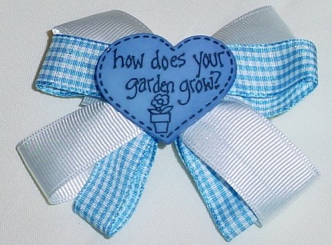 Blue & White "How Does Your Garden Grow" Hair Bow