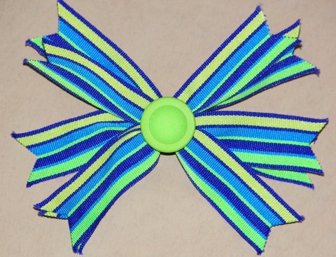 Blue & Lime Green Striped Hair Bow