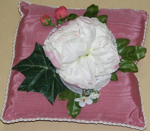 Mauve Moiré Pillow with Peony Flower