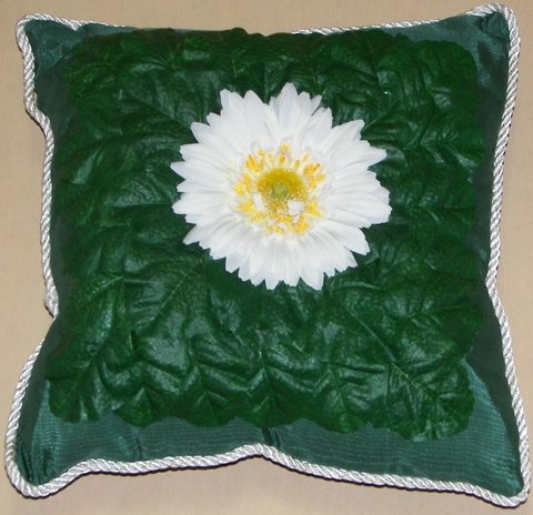 Dark Green Moiré Pillow with Daisy Center