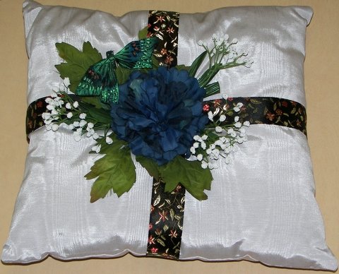 Silver Moiré Pillow with Midnight Blue Mum