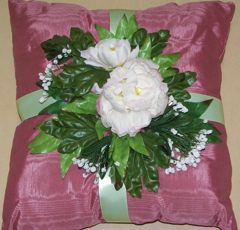 Mauve Moiré Pillow with Large White Peony