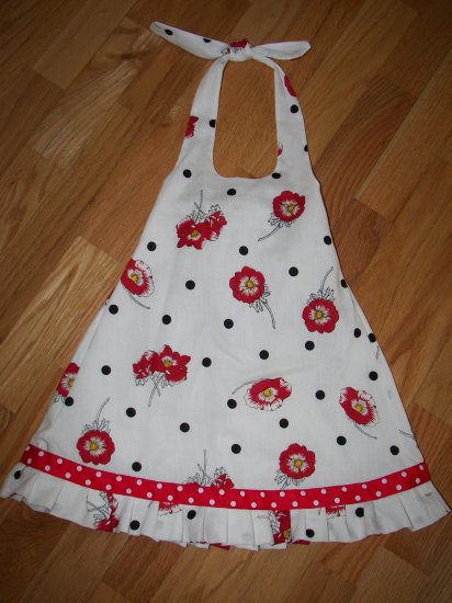 Custom Polka Dot and Poppy Halter Dress Sz 3T